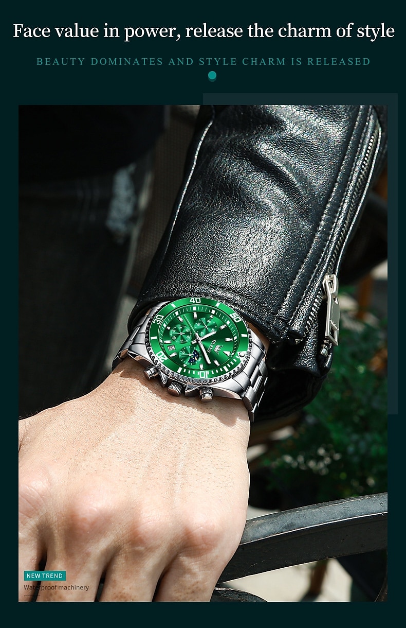 OLEVS Heren Quartz horloges Luxe Grote wijzerplaat Modieus Zakelijk Weergave maanfase Lichtgevend Kalender WATERDICHT Legering Horloge 2025 - $29.99 –P3