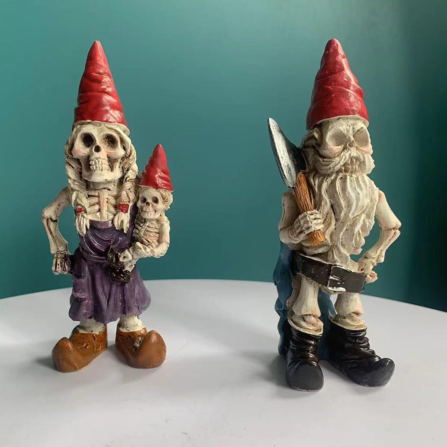 2ks halloweenská kostra skřítci pryskyřice zombie skřítci sochy kostra trpasličí ornament hrůza lebka elf trpasličí figurky na trávník před verandu halloween dekorace stolní dekorace 2025 - $12.49 –P5