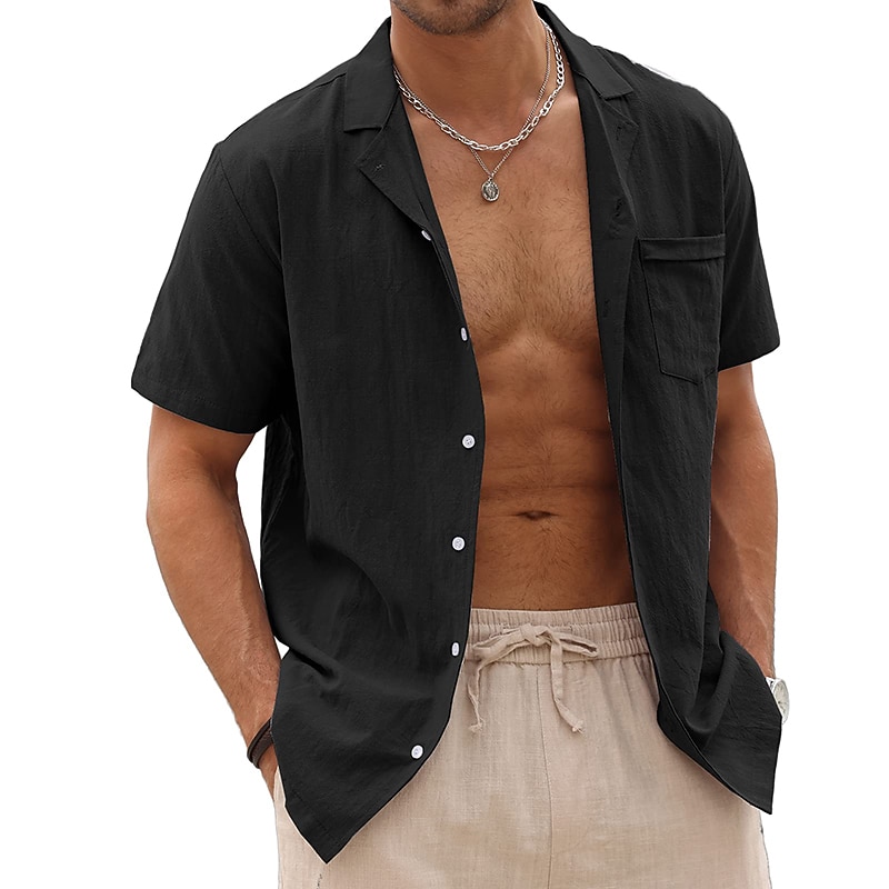 Bărbați cămașă de in Cămașă de vară Cămașă de plajă Camașă cu nasturi Simplu Vacanță Hawaiian Negru Alb Roz Îmbujorat Albastru piscină Manșon scurt Rever Primavara vara Îmbrăcăminte De Bază 2025 - $20.99 –P9