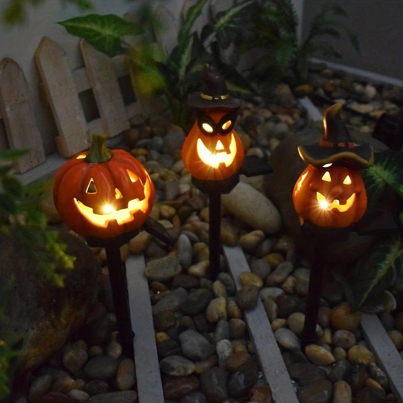 halloween kültéri napelemes pumplin lámpák jack o lámpás modern udvarhoz műgyanta padlóbetét táj dekoráció hamis sütőtök fények 2025 - $15.99 –P9