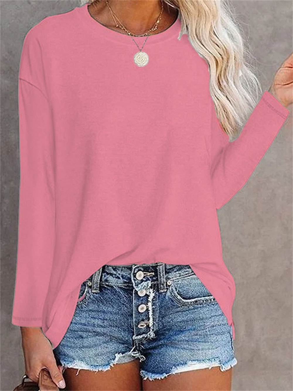 Dames T-shirt Effen Kleur Effen Dagelijks Basic Lange mouw Ronde hals Normale tops Dagelijks Zwart Wit Blozend Roze blauw Grijs Herfst winter 2025 - AU $40.59 –P5