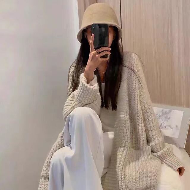 Women's Cardigan Sweater V Neck Ribbed Knit Acrylic Pocket Fall Winter Long Outdoor Daily Going out Stylish Casual Soft Long Sleeve Solid Color Camel Khaki Beige One-Size 2023 - US $23.99 –P13