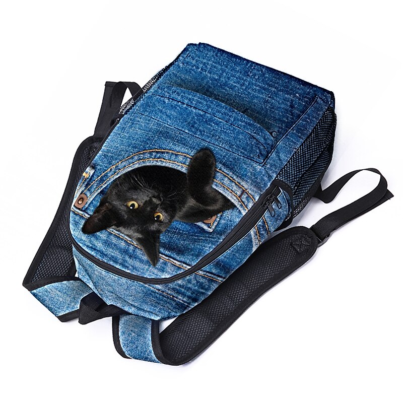 3D Cat Print Denim Backpack for Kids – Cute Animal School Bag with Large Capacity and Fun Design for Boys and Girls 2025 - $29.99 –P5