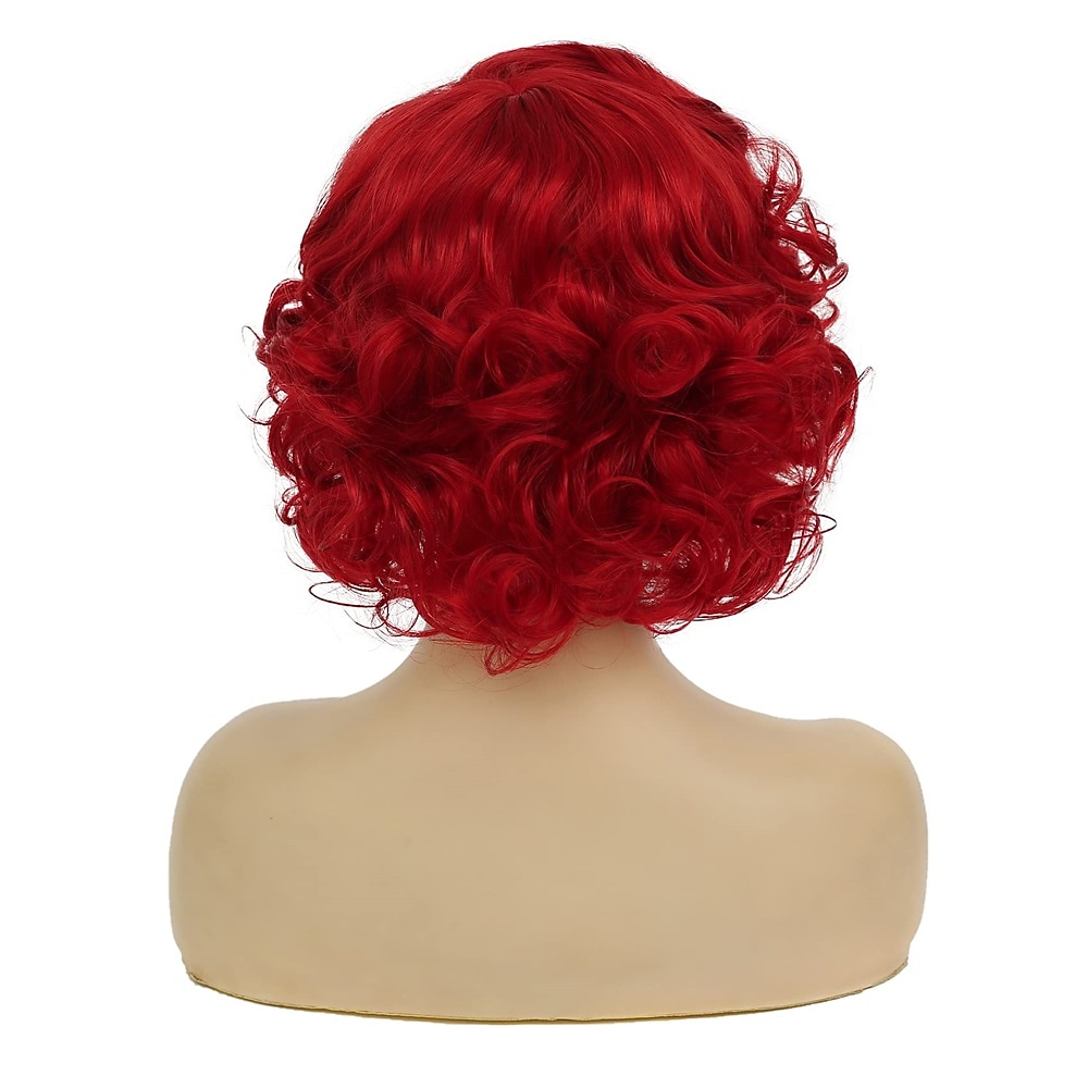 peruci scurte și ondulate roșii pentru femei, costum roșu ondulat natural sintetic, perucă de petrecere cosplay cu șapcă de perucă peruci de carnaval 2025 - $18.99 –P4