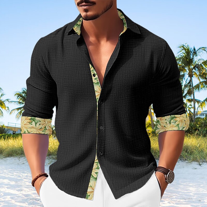 Per uomo Camicia camicia di lino Camicia in lino e cotone Camicia estiva Maglietta informale Camicia da spiaggia Color Block Informale Giornaliero Nero Bianco Giallo Rosa Manica lunga Collo del 2025 a $23.99 –P5