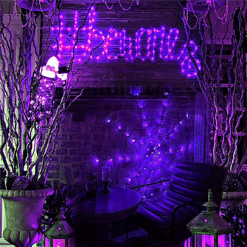Luzes de teia de aranha de Halloween 60 LED com aranha preta à prova d'água luzes de rede roxas controle remoto alimentado por USB 8 modos teia de aranha para decoração de quintal de festa iluminação de 2025 por $23.99 –P3