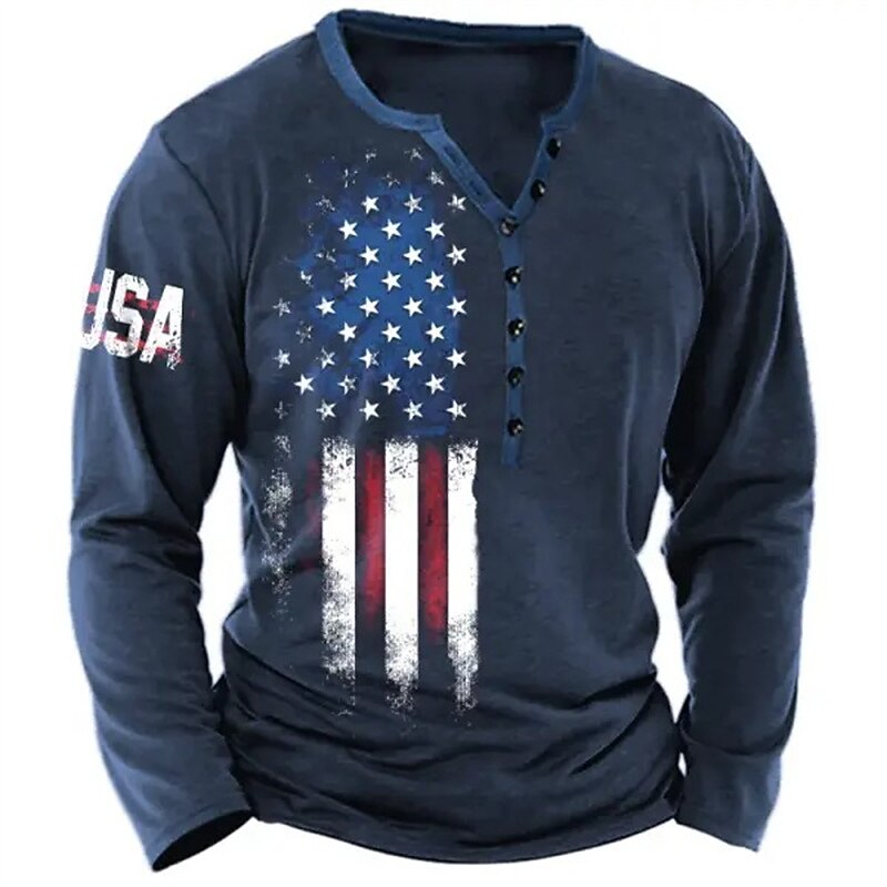 4 luglio 2026 250° Memorial Day Maglietta a manica lunga Henley con stampa 3D grafica nazionale per uomo del 2026 a $24.99 –P1