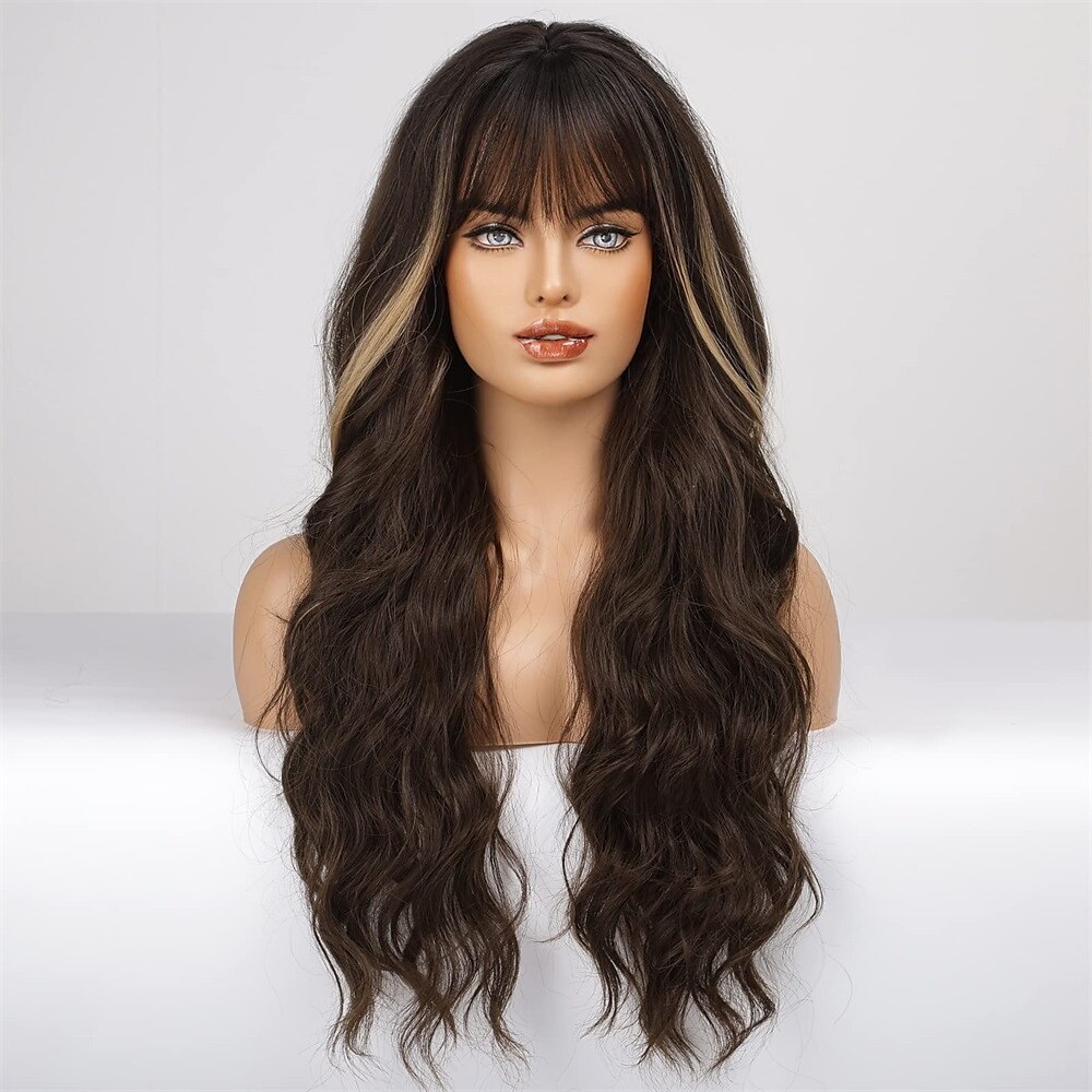 Ombre Auburn Wig with Bangs Long Curly Wig with Bangs orange wig Natural Appearance Heat-Resistant Synthetic Wig Suitable for Fashionable Women 2025 - $29.99 –P9