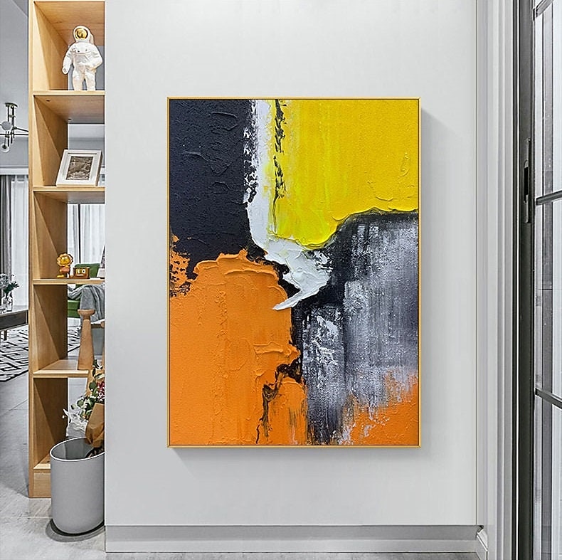 handgjord handmålad oljemålning tjock textur väggkonst modern abstrakt svart vit målning heminredning dekor rullad duk utan ram osträckt 2025 - $88.99 –P12
