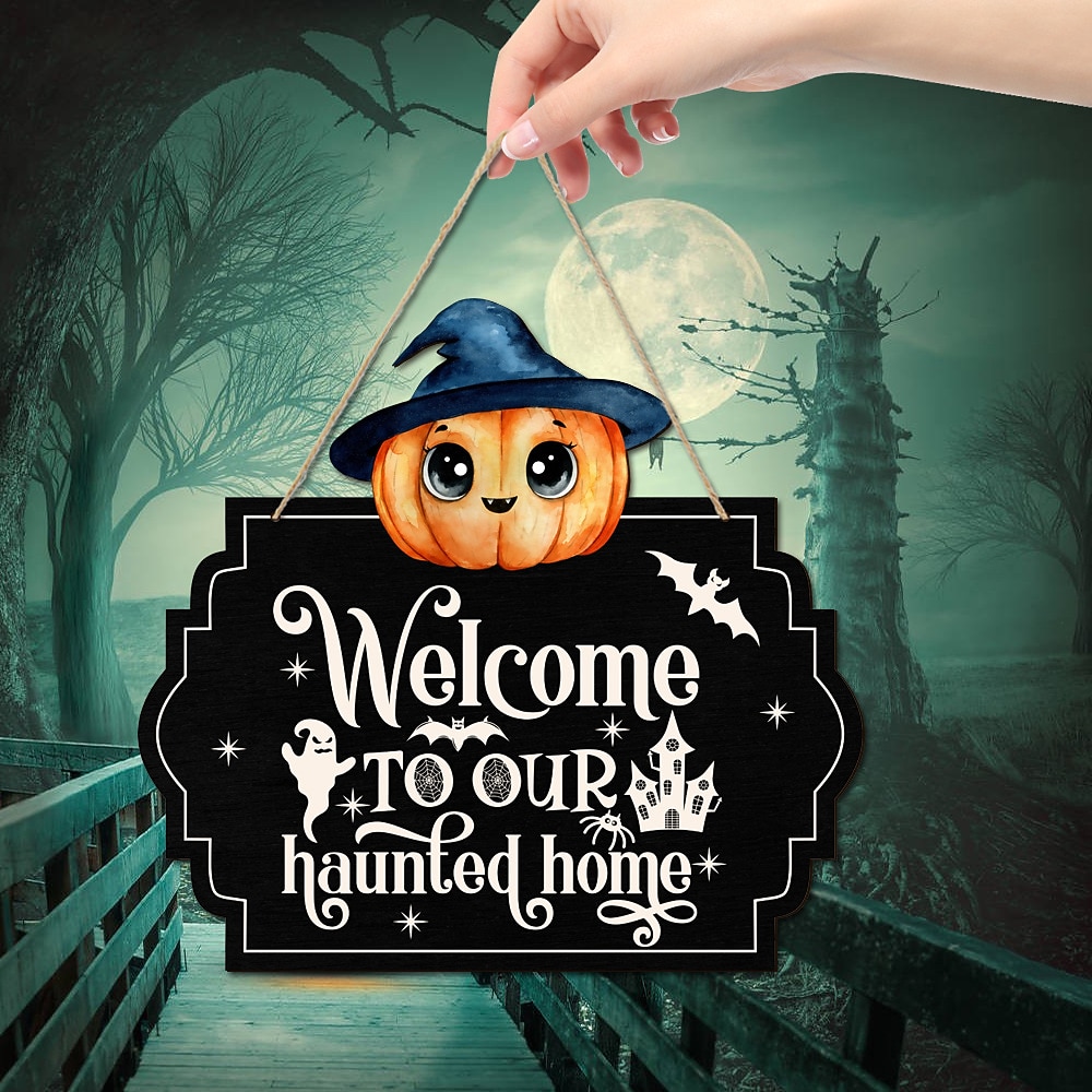 1pc halloween segno da parete in legno teschio targa in legno appeso decorazione per porta d'ingresso spaventoso portico decor appeso regalo per agriturismo home bar outdoor indoor room decor home decor del 2025 a $7.99 –P16