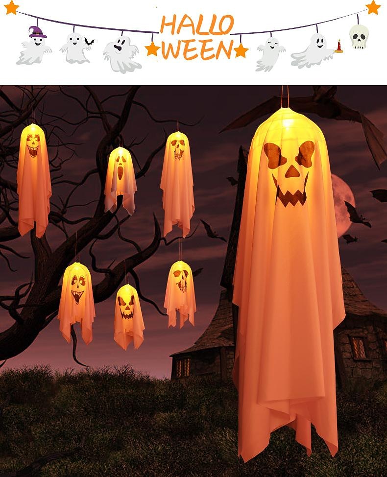 Halloween Lighted Ghost Horror Creepy Props Fabric Lantern Pumpkin Halloween Decoration Garden Patio Ghost Festival Decoration 4.5V IP42 2025 - $6.49 –P4