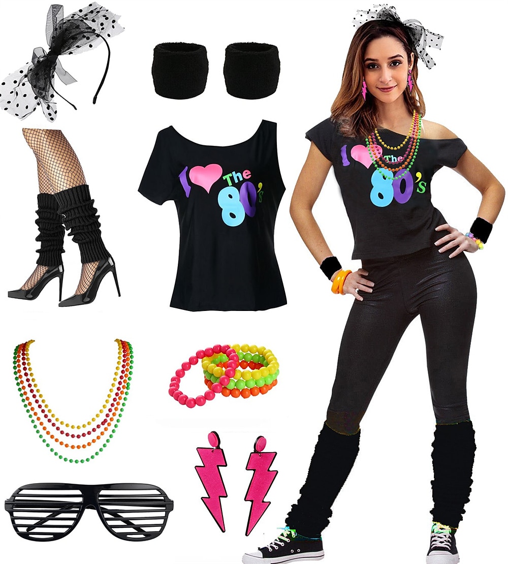 Retro / vintage Discotecă Anii 1980 Ținute Accesorii Tricou cu umeri Iubesc anii 80 Costume de fancy Pentru femei Mascaradă Petrecere / Seara Parada Mândriei Luna Mândriei Adulți Costum 2026 - $55.99 –P5