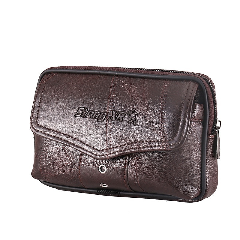 Large Capacity Men's Leather Bag Wear Belt Waist Bag Mobile Phone Bag Men's Coin Purse Cigarette Bag 2025 - $14.99 –P10
