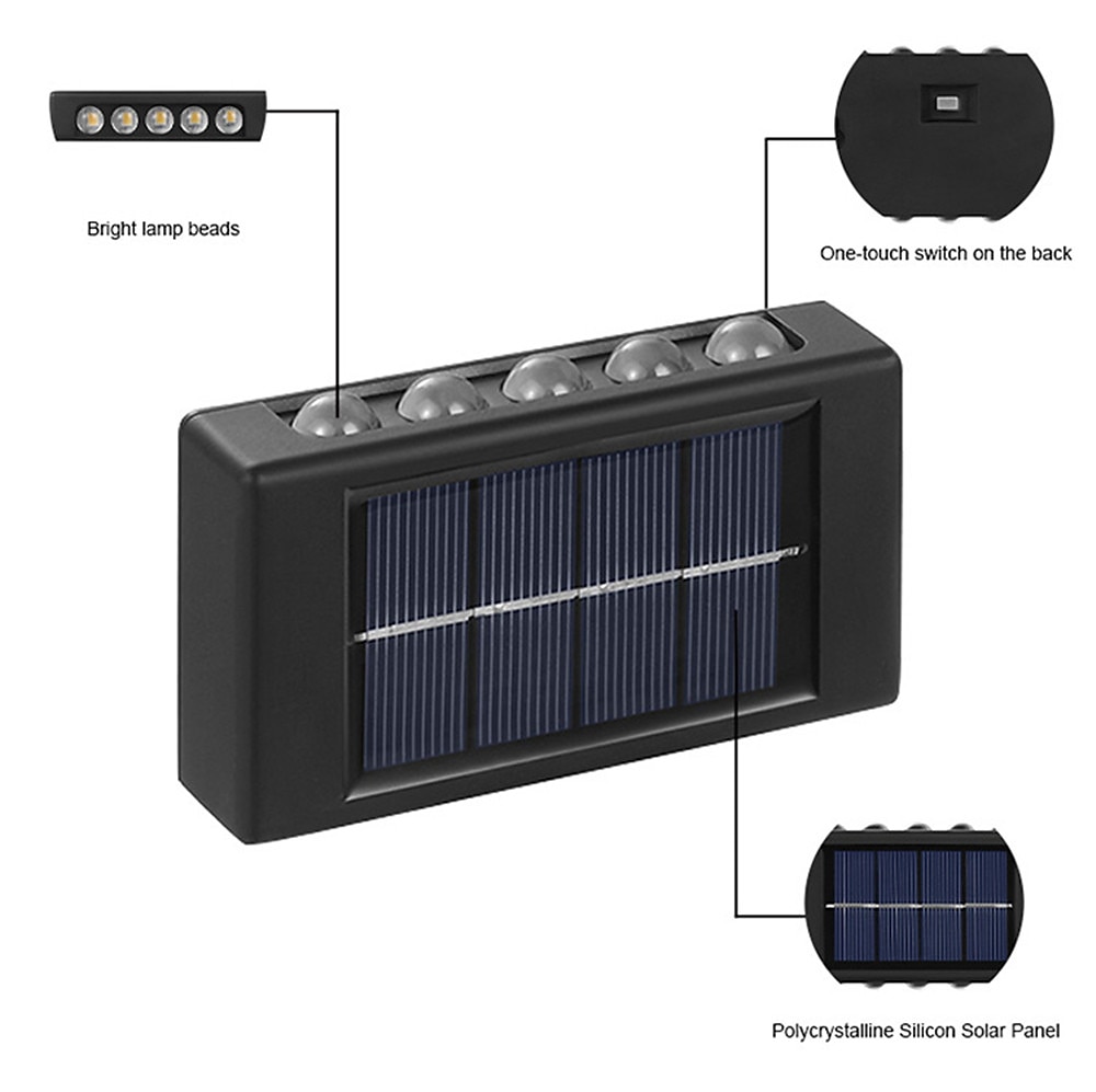 10 leds zonne-wandlamp buiten waterdichte zonne-verlichting op en neer lichtgevende verlichting voor tuin straat landschap balkon buiten decor 2025 - $8.49 –P5