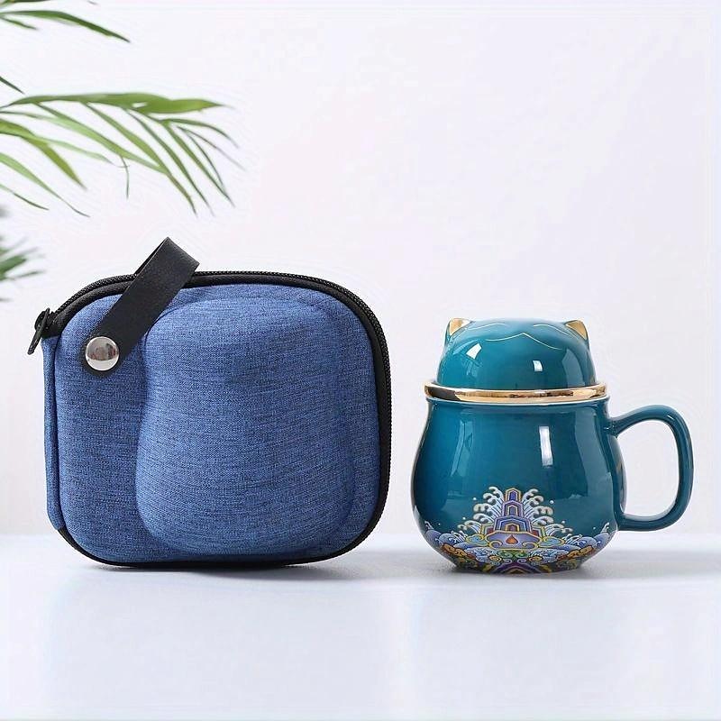 set da tè da viaggio tazza da tè portatile in ceramica gatto fortunato - perfetto per viaggi, ufficio o come regalo! del 2025 a $40.99 –P8