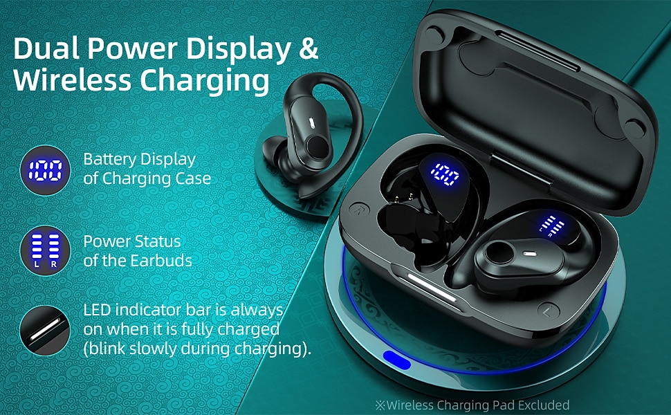 Wireless Earbuds Bluetooth Headphones 48hrs Play Back Sport Earphones with LED Display Over-Ear Buds with Earhooks Built-in Mic Headset for Workout 2025 - $36.99 –P3