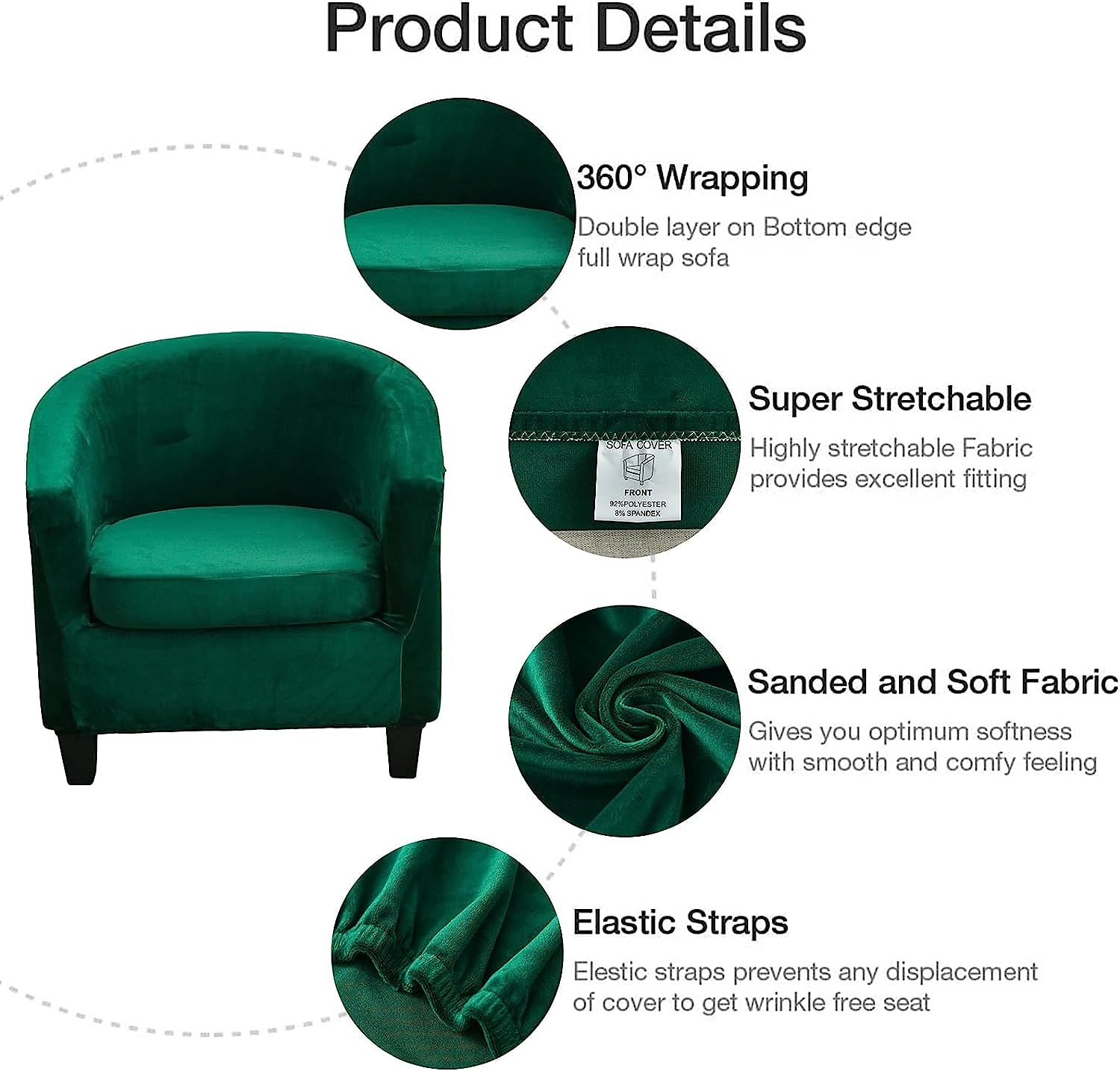 Velvet Club Chair Barrel Chair Slipcover Tub Chair Cover with Seat Cushion Cover Non Slip Furniture Protector Couch Cover with Elastic Bottom for Hotel Bar,Sage Green 2025 - $36.99 –P8
