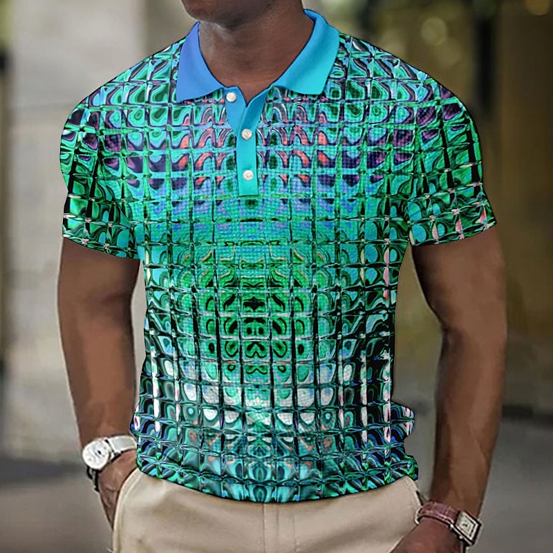 Herren Grafik Waffel-Poloshirts Golfshirt Kurzarm Polo-Shirts Hemden mit Kragen Lässig Urlaubskleidung Rave-Kleidung Party-Outfits Knöpfe 3D-Druck Blau-Grün Gelb Rote 2025 - $22.99 –P3