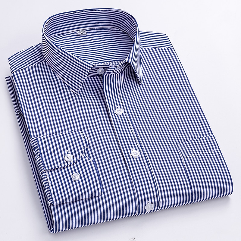 Dress Shirt Striped Shirt Work Shirt Non Iron Shirt Stripes and Plaid Wedding Office & Career Black White Dark Navy Navy Blue Long Sleeve Turndown All Seasons Clothing Apparel 2026 - $31.99 –P4