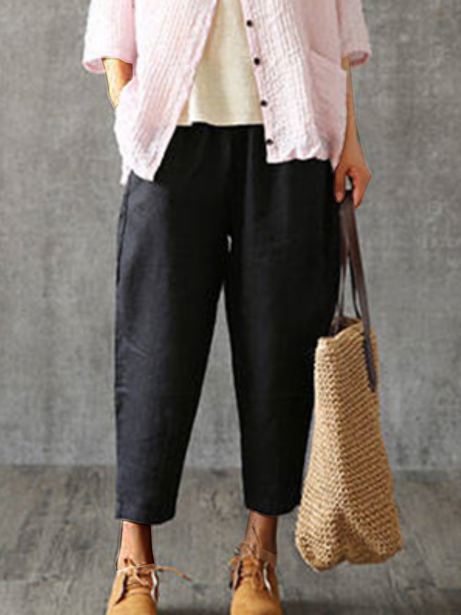 Damen Hose aus Baumwollleinen Hosen Hose Baggy-Hosen Mode Streetwear Volle Länge Mittlere Taille Einfach Tasche Elastischer Bund Baggy Atmungsaktivität Weich Außenbereich Mikroelastisch Urlaub 2025 - $16.99 –P12