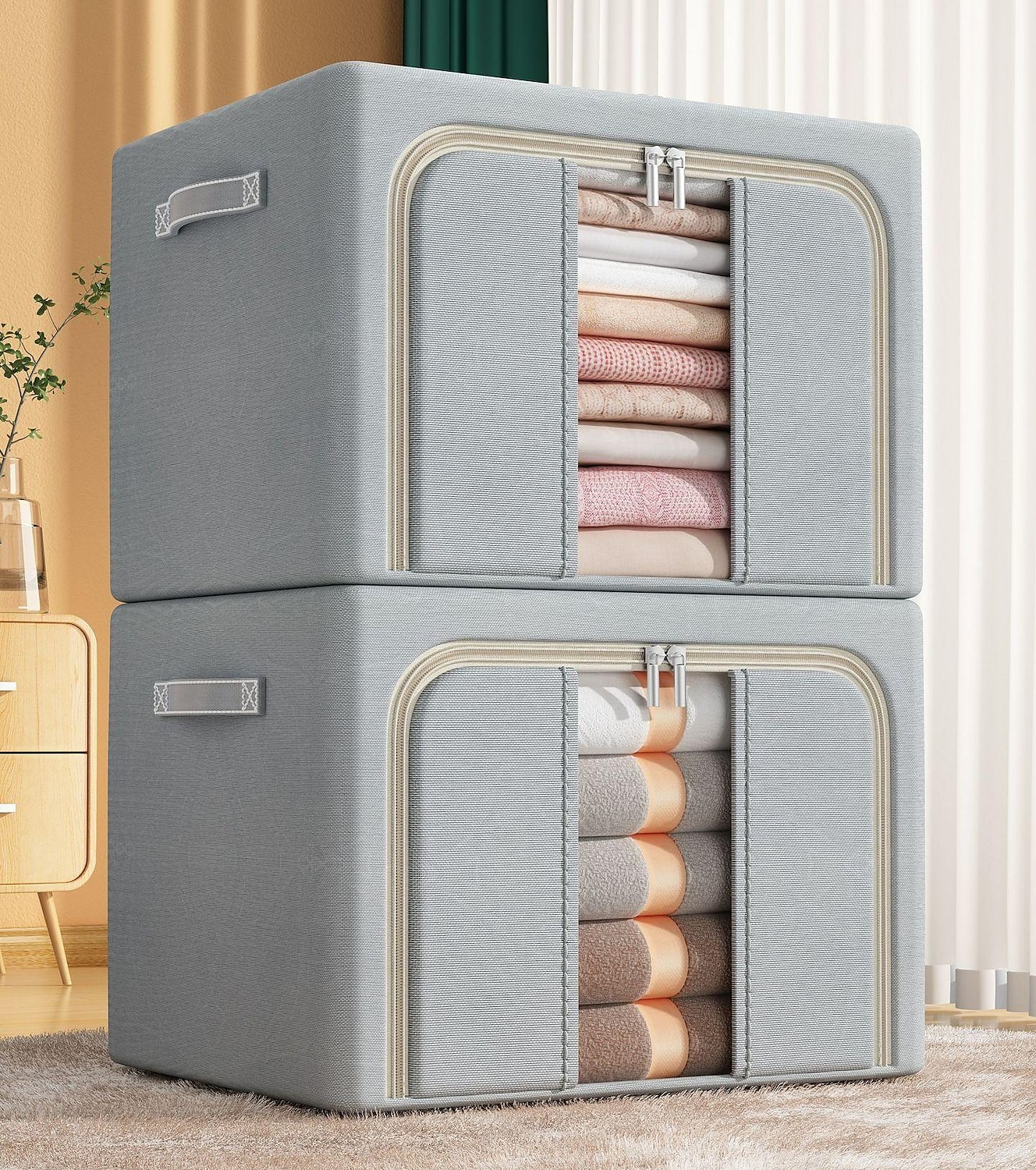 RYSH Aufbewahrungsbox Faltbare Aufbewahrungsboxen für Kleidung dreiteiliges  Set, Der Breitkrempige Oxford-Griff, Mesh-Nylon-Design, Geruchsfrei
