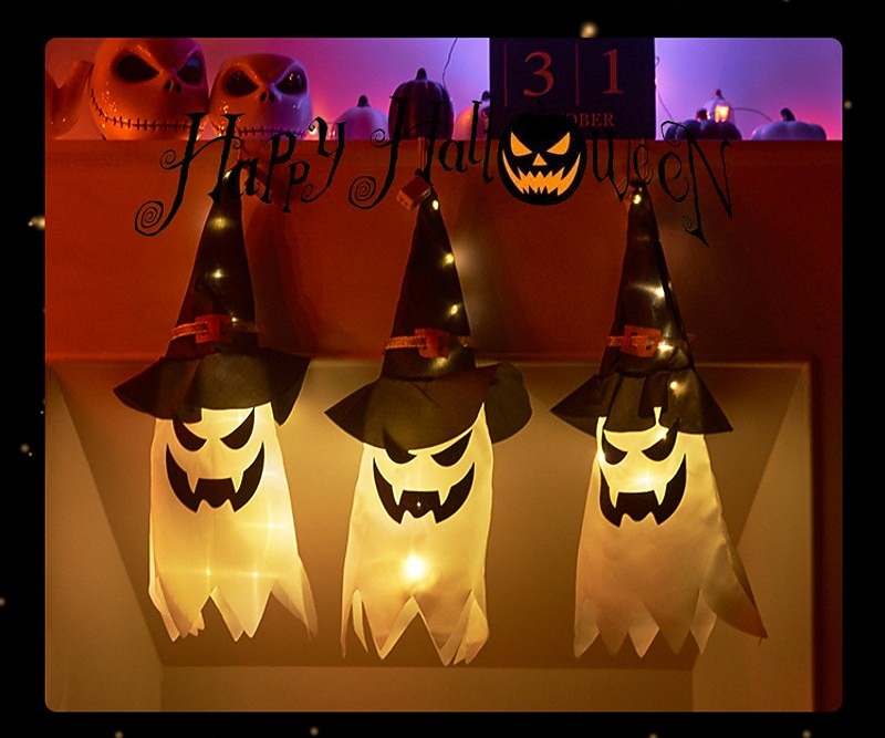halloween osvětlený duch led blikající ďábel festivalová dekorace zářící čaroděj duch klobouk světelná dekorace závěsná lucerna halloweenská dekorace světlo party bar atmosféra malý světelný řetězec dýně 2025 - $6.49 –P11