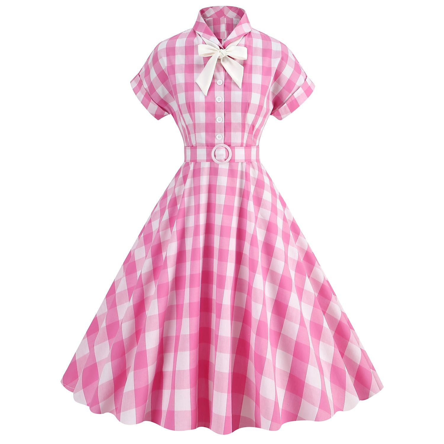 Přehoz Klasik Retro A-Line šaty Flare šaty Pléd Kostkovaný Vzor gingham Dámské Dívčí Karneval Plesová maškaráda Dovolená Na den Čajový dýchánek Dospělé Šaty Šaty pro návrat domů Jaro léto 2025 - $37.99 –P1