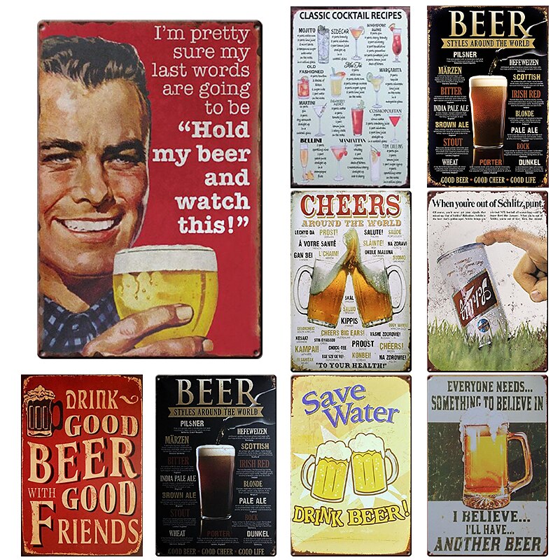 1pc Retro Metal Tin Sign Beer Tin Sign Vintage Bar Club Signs Wall Decor, Painting Wall Hanging for Home Decor Wall Art Metal Tin Sign 20x30cm/8''x12'' 2025 - $10.49 –P2