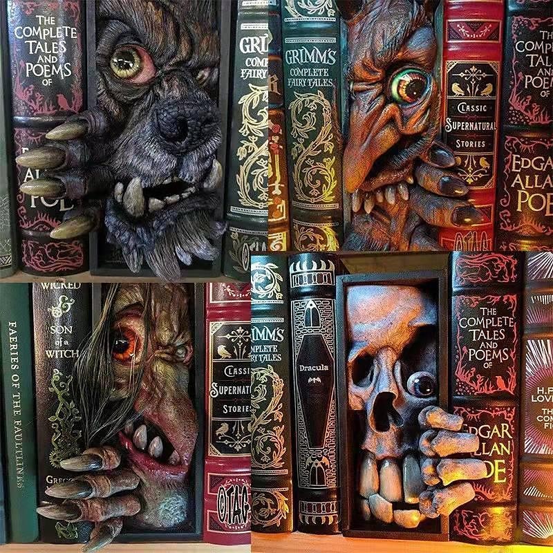 Хэллоуин книжная полка маска ужасов монстр украшение из смолы статуя монстра украшения 2025 - $15.49 –P1