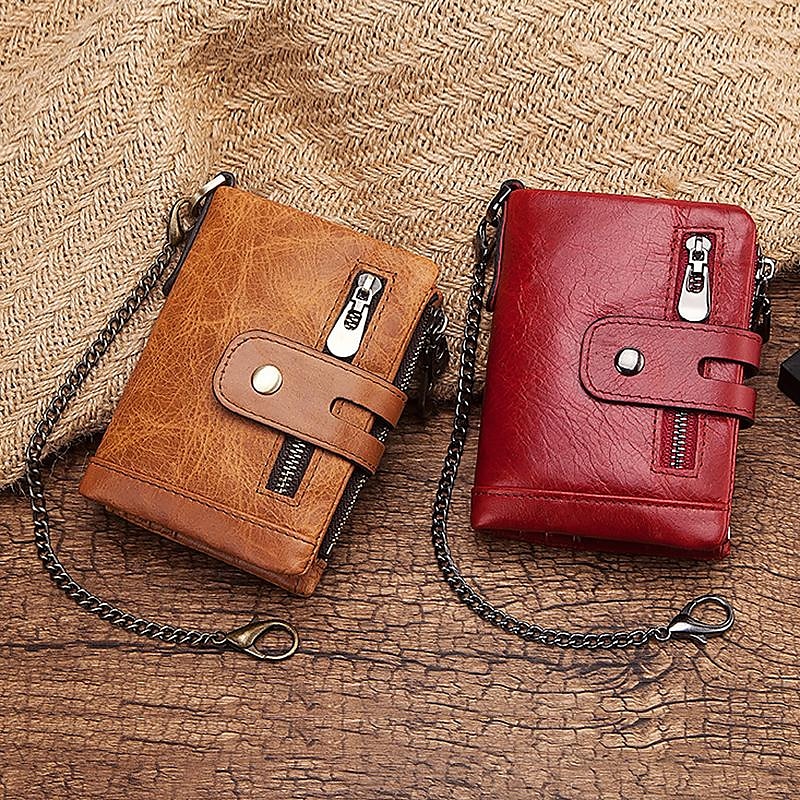 Men's Vintage Leather Wallet – Bifold Zipper Wallet with Chain, Multi-Card Slots & Snap Closure for Casual & Business Use 2025 - $25.59 –P2