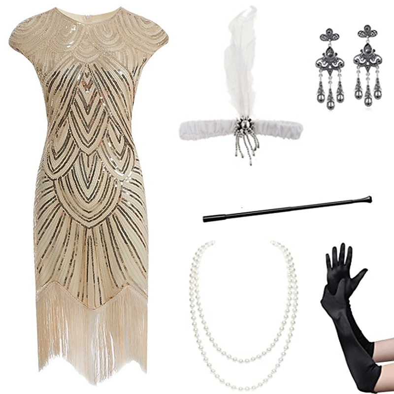 Řvoucí 20s Retro Velký Gatsby Úbory Kostým na Večírek Maškarní Bez rukávů Velký Gatsby Svatební host Flitry Třásně Flitry Třásně Kulatý Dámské předvečer Všech svatých Karneval Plesová maškaráda 2025 - $50.99 –P9