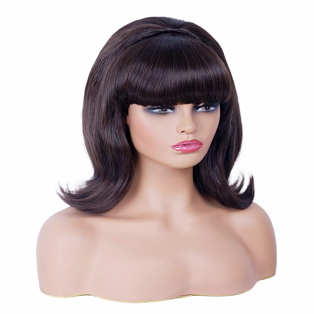 Parrucca Corto Marrone Misto con Frangia Retro Bouffant Parrucche a Nido d'Api adatta per Costume Anni '80 o Festa di Carnevale Parrucche di Halloween del 2025 a $20.99 –P12