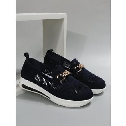 Dame Treningssko Slip-Ons Store størrelser Hevende Sko Flyknit sko Daglig Vandring Helfarge Rhinsten Spenne Flat hæl Kile Hæl Rund Tå Fritid Komfort minimalisme Flying Weaving Tøfler Svart Mørkeblå 2025 - $24.99 –P4