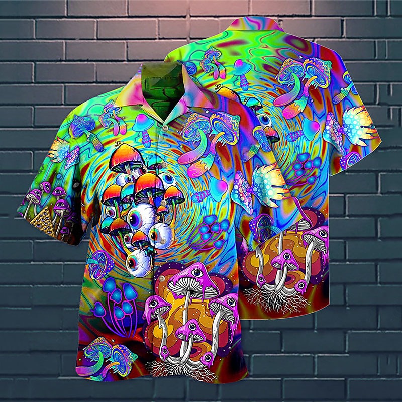 Pánské Hippie Houba Košile Havajská košile Košile na knoflíky Krátké rukávy Tropický vzhled Havajské Designové Ležérní Havajské Jdeme ven Léto Jaro Přehnutý Tisk Tlačítko dolů Černá Černá / fialov 2025 - $24.99 –P2