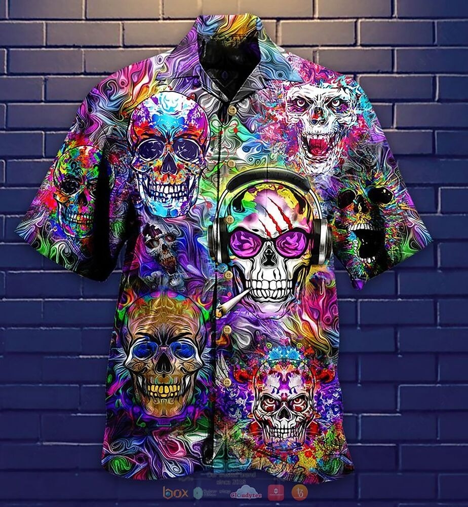 Skull Day of The Dead Mens Cuban Shirt Short Sleeve Button Down