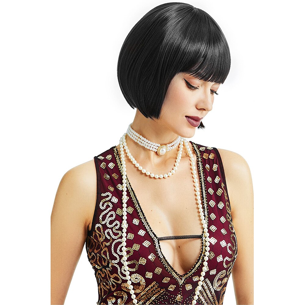 Peruca curta flapper dos anos 1920, peruca bobo do grande gatsby, peruca preta reta, fantasia de flapper, perucas de cabelo, acessórios, perucas de carnaval de 2025 por $15.49 –P3
