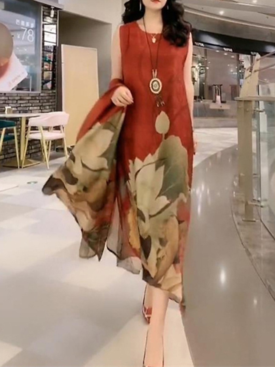 Damskie Zestaw sukienek Codzienne sukienki Sukienka rozkloszowana Sukienka z nadrukiem Moda Codzienny Kwiaty Nadruk Nadruk Sukienka midi Rękaw 1/2 Półgolf Urlop Codzienny Czerwony Niebieski 2025 - $34.99 –P6