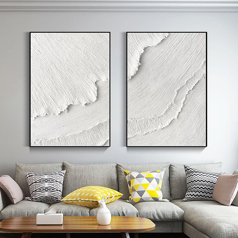 Moderne Wandmalerei, schwer strukturiert, dick, 3D-abstrakt, weiß, Acrylgemälde, Leinwand, Bild, Kunst, handgemaltes Wandkunstwerk 2025 - $233.79 –P3