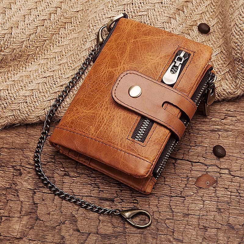 Men's Vintage Leather Wallet – Bifold Zipper Wallet with Chain, Multi-Card Slots & Snap Closure for Casual & Business Use 2025 - $25.59 –P1