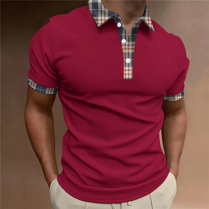 Men's Button Up Polos Polo Shirt Casual Sports Lapel Short Sleeve Fashion Basic Color Block Patchwork Button Summer Regular Fit Black White Red Brown Button Up Polos 2025 - $18.99 –P3