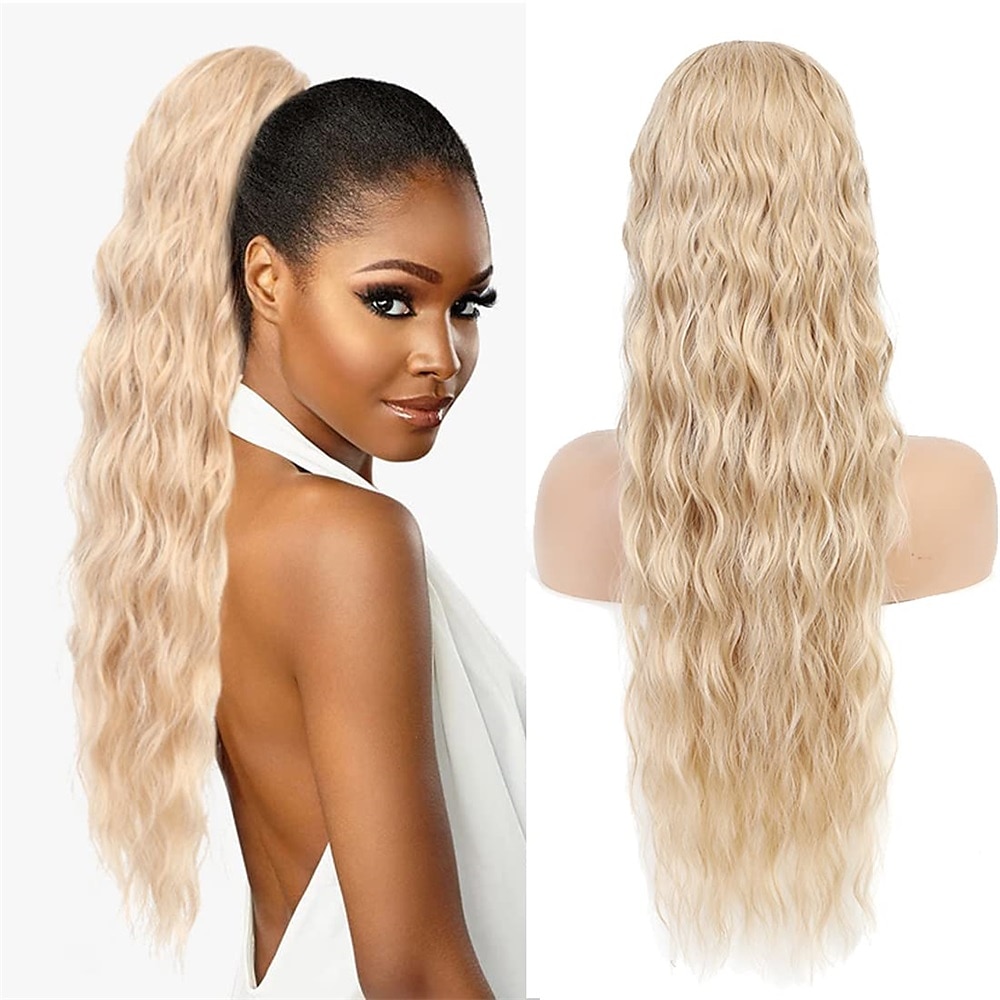 Extensie lungă de coadă de cal cu șnur roșu auburn pentru femei Extensii de păr ondulate lungi și ondulate sintetice de 24 inch pentru utilizare zilnică la petrecere 2025 - $14.49 –P3