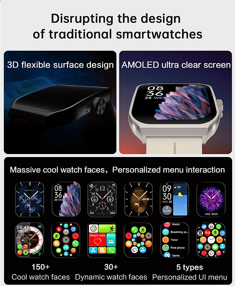 OA89 Smart Watch 1.96inch AMOLED 3D Flexible Design Screen Bluetooth Call Heart Rate IP67 Waterproof Smartwatch for Android IOS 2023 - US $41.99 –P2