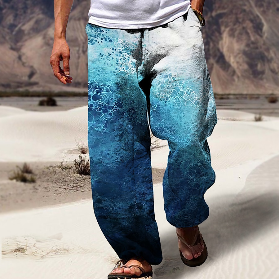 Voor heren Broek Zomerbroek Strandbroeken Trekkoord Elastische taille 3D-afdrukken Verloop Grafische prints Comfort Casual Dagelijks Feestdagen Streetwear Hawaii blauw Groen 2025 - $25.99 –P1