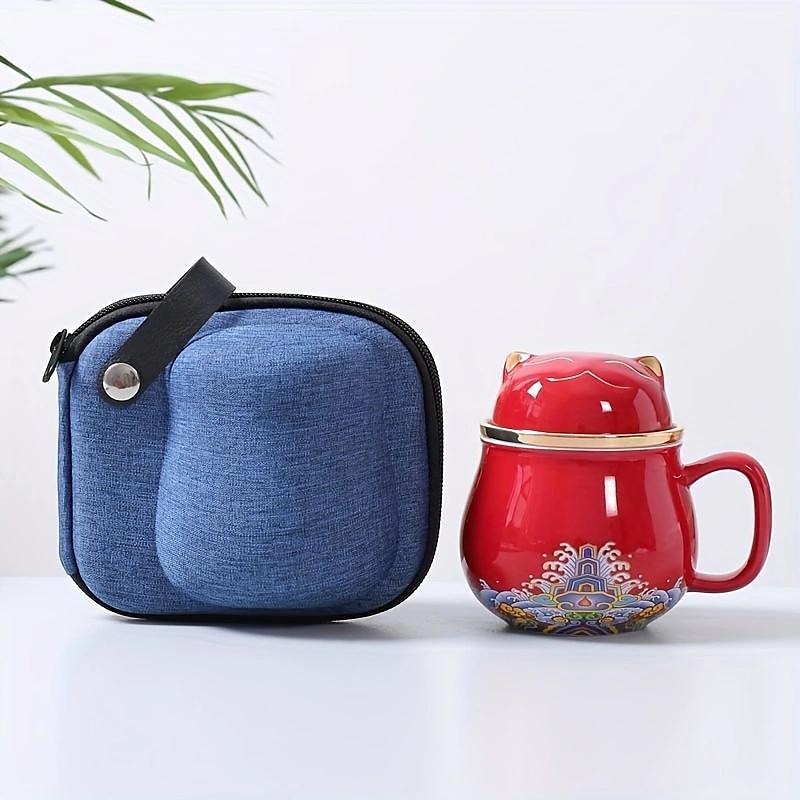 set da tè da viaggio tazza da tè portatile in ceramica gatto fortunato - perfetto per viaggi, ufficio o come regalo! del 2025 a $40.99 –P5