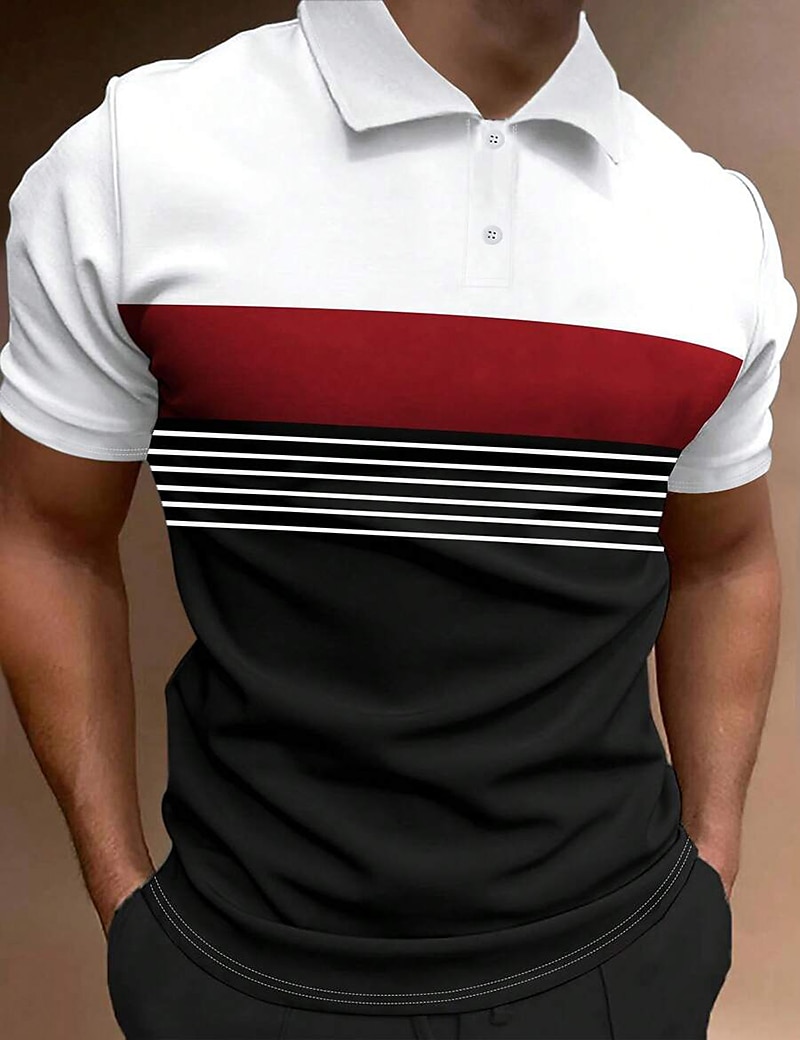 Men's Button Up Polos Polo Shirt Casual Sports Lapel Short Sleeve Fashion Basic Color Block Button Summer Regular Fit Fire Red Black White Army Green Dark Navy Dark Gray Button Up Polos 2025 - $16.49 –P4