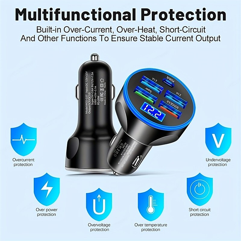 250w pd usb автомобильное зарядное устройство быстрая зарядка типа c usb телефонный адаптер в автомобиле для автомобильного быстрого зарядного устройства 2025 - $12.99 –P4