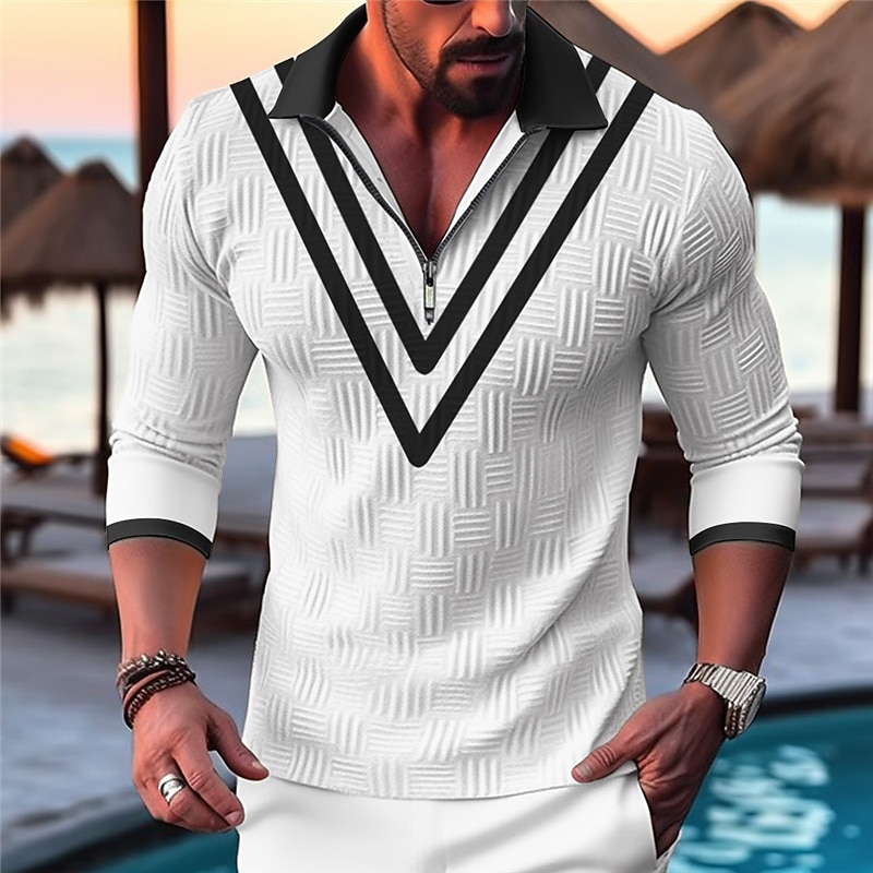 Homens Camiseta Polo Polo Quarter Zip Trabalho Roupa Diária Lapela Manga Longa Moda Confortável Bloco de cor Zip Up Verão Primavera Normal Preto Branco Azul Bege Camiseta Polo de 2026 por $16.49 –P3