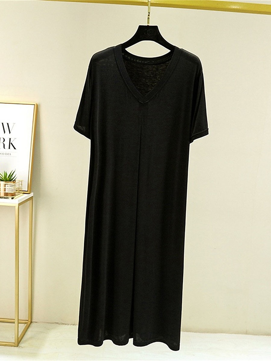 Women's Pajamas Nightgown Nightshirt Dress Pure Color Simple Casual Soft Home Daily Bed Modal Breathable V Wire Short Sleeve Summer Fall Home Outfits 2025 - $12.49 –P1