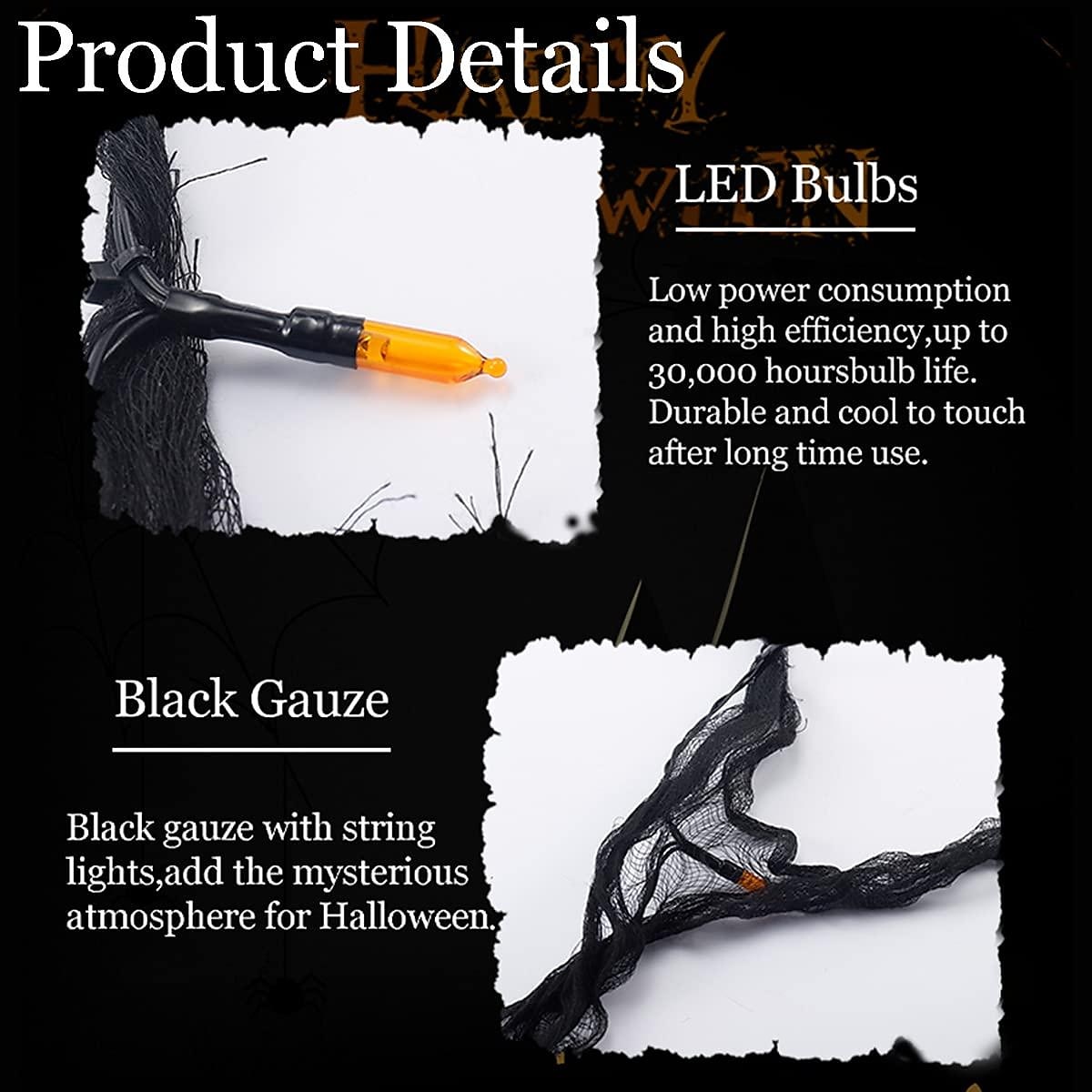 хэллоуин струнные огни в помещении 30 светодиодов оранжевые украшения с черной марлей на батарейках 9,9-футовая жуткая ткань жуткие огни готический декор комнаты для вечеринок 2 режима постоянный / 2025 - $7.99 –P6