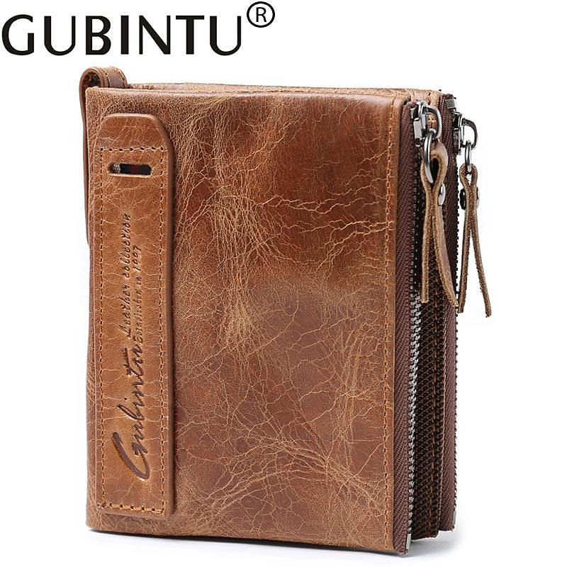 GUBINTU Men Short Wallet Genuine Leather Enterprises Fashion Wallet Crazy Horse Cowhide Double Zipper Wallet 2026 - $23.99 –P1
